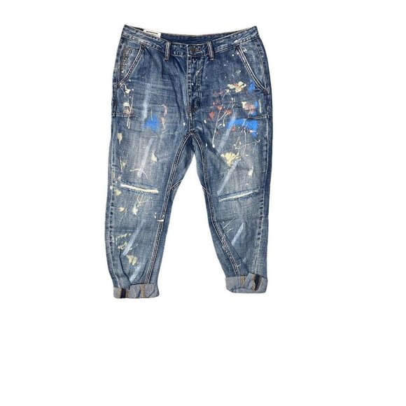 Man X One Teaspoon Men Blue Suede Mr Browns Paint Splattered Distressed Jeans 31 - Picture 2 of 10